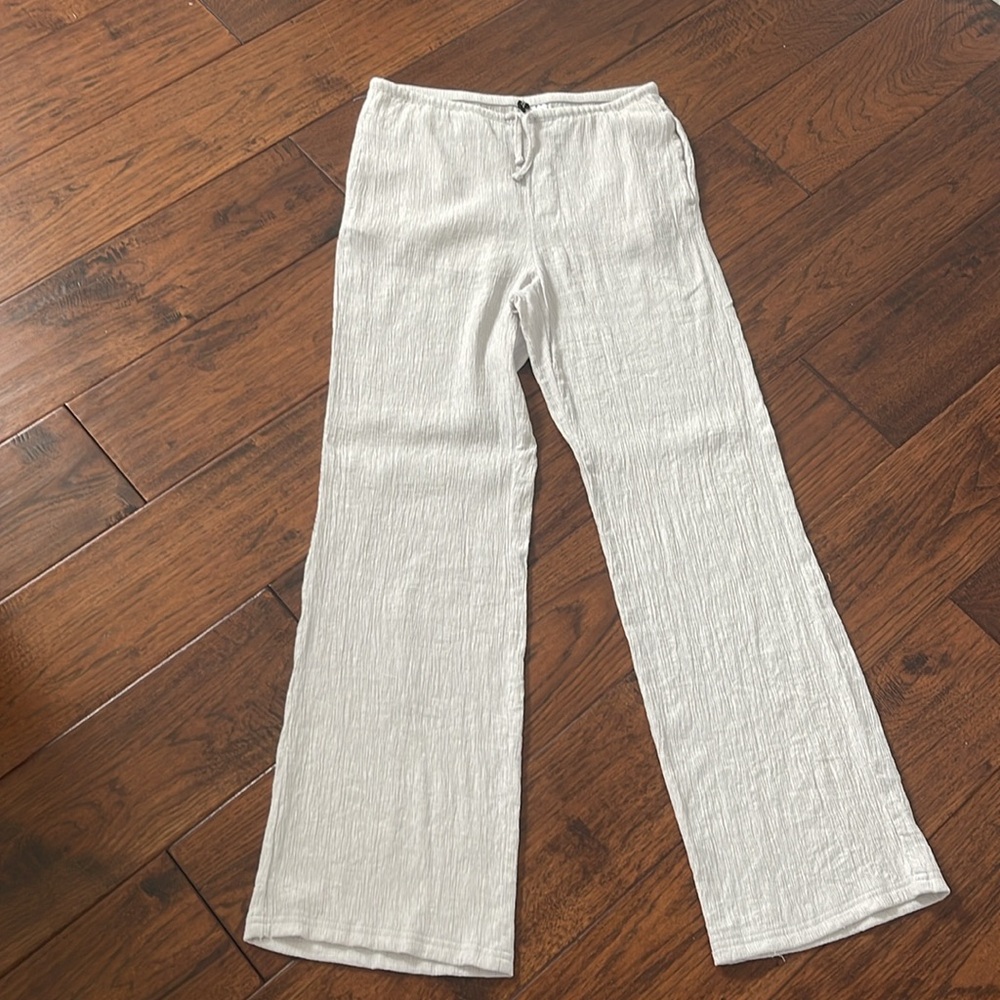 H&M grey Linen Like Wide-Leg Pants with pockets